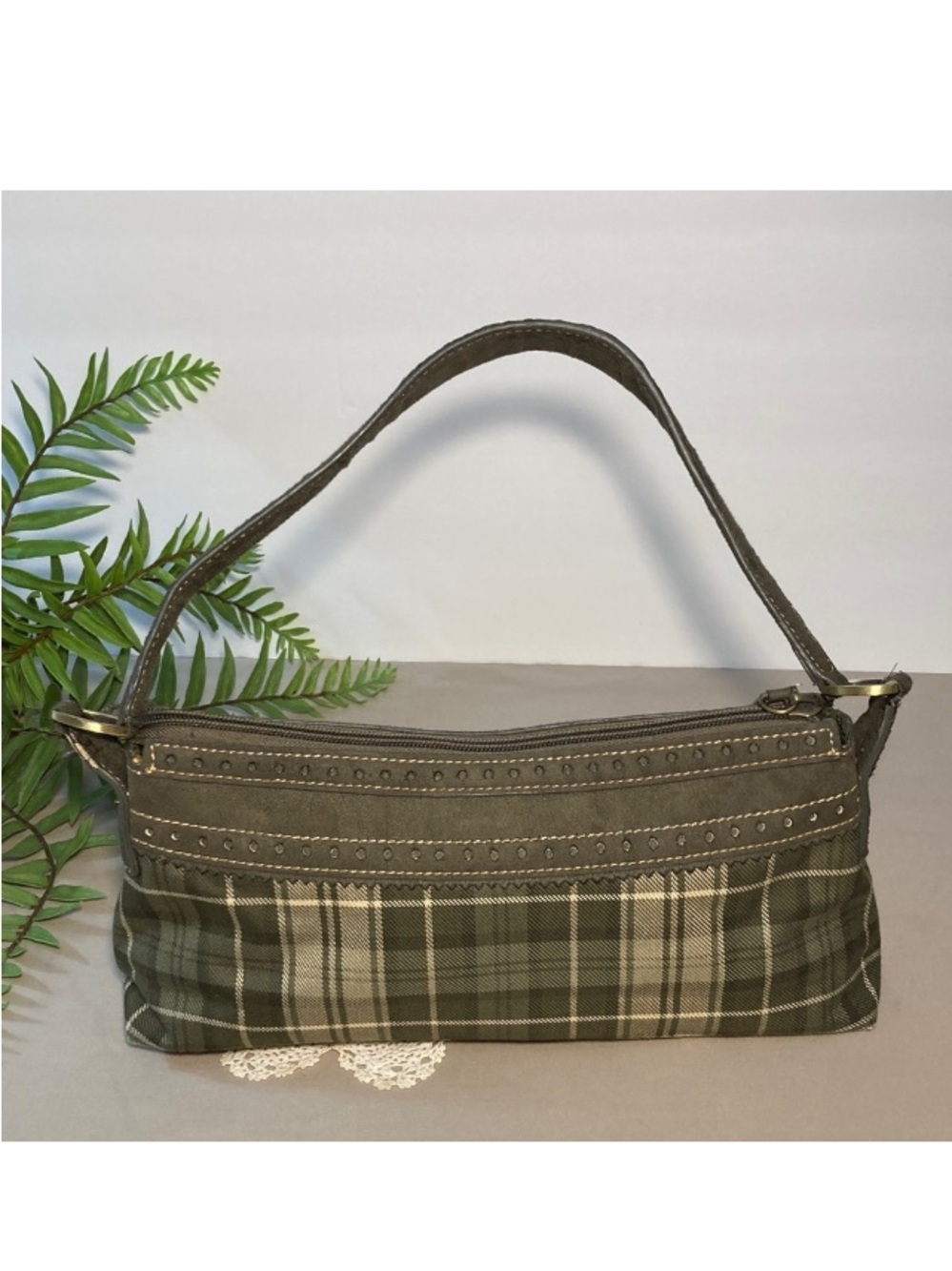 Tommy Hilfiger Olive Green Plaid Bag Classic Retro Heritage Fall